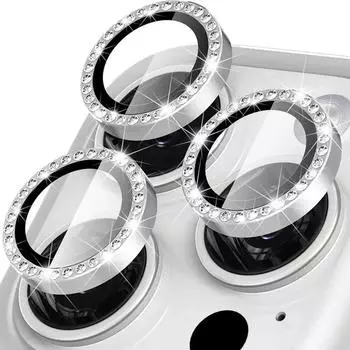 Чехол-бампер для объектива камеры Bling Diamond Glass для iPhone 14 15 13 16 Pro Max Plus 12 Mini IPones 16Pro IPhone16 iPhone 13 (2PCS) чёрный