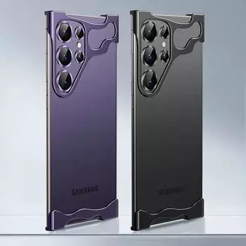 Алюминиевый сплав нестандартный металлический бампер чехол для телефона Samsung Galaxy S25 S24 S23 Ultra Plus титановое кольцо объектива защита Alien Cover For Samsung S24 Ultra чёрный