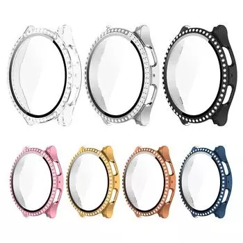 Чехол-бампер из ПК + пленка из закаленного стекла, чехол для часов Diamond, чехол для часов из ПК с защитой экрана для Samsung Galaxy Watch 7 40 мм 44 мм 40mm белый