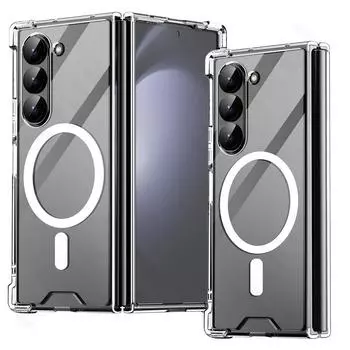 Чехол-бампер MagSafe Slim Fit Crystal Clear Hard PC Soft TPU для Samsung Galaxy Z Fold 6 5 4 3, противоударный защитный чехол For Galaxy Z Fold 6 прозрачный