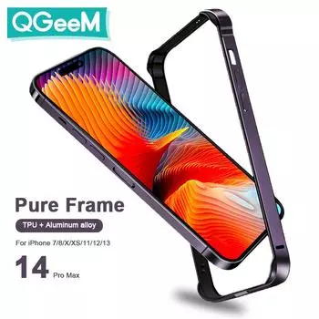 Чехол-бампер QGeeM с металлическим каркасом для iPhone 14 Max 13 12 Mini 11 Pro Max 12Pro 11Pro, роскошный алюминиевый силиконовый чехол для телефона, синий чехол для аксессуаров For iPhone 11 чёрный