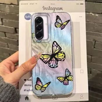 Чехол-бампер с бабочкой для Samsung A56 A16 A17 S24 S25 FE Xiaomi Redmi Note 14 13 Pro 14C A5 Huawei Honor 400 200 Lite Pro iPhone 16 Противоударный чехол iPhone 16 зелёный