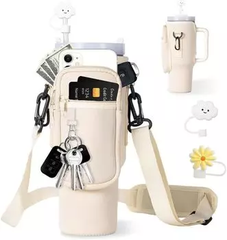 Чехол Bezaha Stanley, держатель для стакана Stanley, оригинальный совместимый чехол для бутылки с водой Stanley с соломенной крышкой и сумкой для переноски, чехол для бутылки с водой, спортивный