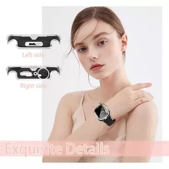 Чехол Bling для Apple Watch 4 5 SE 40MM 44MM Защитный чехол Diamond + защитное стекло для экрана для iWatch Series 7/8/9/SE2/SE3 41MM 45MM 45mm розовый/серебряный