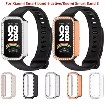 Чехол Bling PC Hollow для Xiaomi Mi Band 9 Active Smart Watch, защитный чехол с бриллиантовым кристаллом для Redmi Smart Band 3, аксессуары для корпуса For Xiaomi band 9 active чёрный