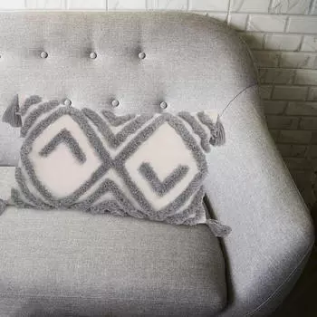 Чехол Boho бежевый геометрический с ворсом и кисточками Decorive Bar Decorion Gray 30x50cm