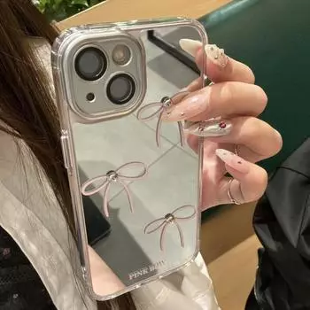 Чехол Bowknot Mirror для телефона Apple Phone 15 ProMax - милый силиконовый чехол для iPhone 15/14/13/12/11/Xs/XR для девушек и женщин iPhone 15ProMax