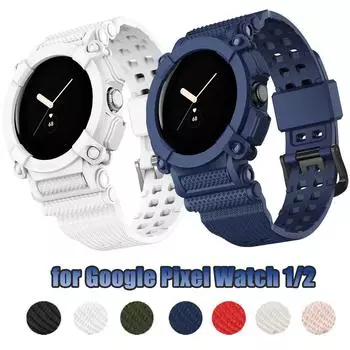 Чехол+браслет для Google Pixel Watch/Pixel Watch 2 TPU прочный спортивный силиконовый ремешок на запястье+противоударный активный чехол браслет аксессуары для Pixel Watch For Google Pixel Watch 1/2 армия зеленый