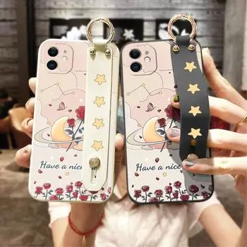 Чехол-браслет Moon Planet Roses для iPhone 14 13 12 Pro Max Samsung Galaxy S23 Ultra S20 FE M32 A13 A20S, мягкий жидкий силиконовый чехол для мобильного телефона iPhone XS MAX чёрный
