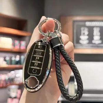 Чехол-брелок из ТПУ с ремешком для ключей для Nissan Altima Sentra Maxima Rogue Armada Pathfinder Versa, смарт-ключ, 5 кнопок чёрный