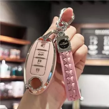 Чехол-брелок из ТПУ с ремешком для ключей для Nissan Altima Coupe Armada GTR Maxima Murano Cross CABRIOLET Rogue Versa розовый