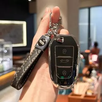 Чехол-брелок от автомобиля с брелком из искусственной кожи для Peugeot 2008 3008 5008 308 508 для Opel Grandland X Mokka Corsa Insignia чёрный