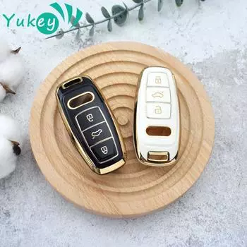 Чехол-брелок с 3 кнопками из ТПУ для Q7 Q8 C8 2019 2020 2021 A6 A6L A7 A8 A8L A3 E-tron 5 Protector Shell чёрный