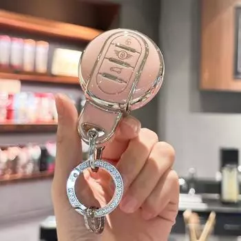 Чехол-брелок с блестящим ремешком для ключей для BMW MINI Cooper F54 Clubman F55 F56 F57 F60 Countryman 3 кнопки, чехол для смарт-ключа розовый