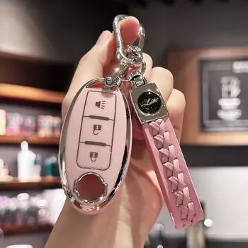 Чехол-брелок с блестящим ремешком для ключей для Nissan 370Z Armada Kicks Murano Pathfinder Rogue Titan Versa Note Infiniti чёрный