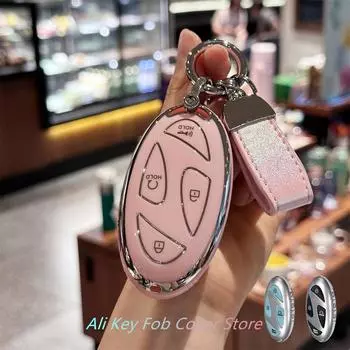 Чехол-брелок с кожаным брелоком для Hyundai Ioniq 6 Grandeur GN7 KONA 2023 2024 Smart 7 кнопок, мягкий ТПУ, ключ от автомобиля на 360 градусов чёрный