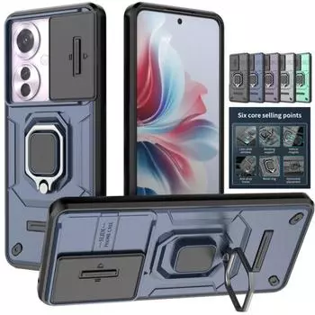 Чехол-броня для камеры со слайд-объективом для OPPO Reno 12 Pro 11F 5G A60 4G, защитное кольцо, магнитный держатель, чехол, чехол Fundas Capa OPPO Reno 11F 5G синий