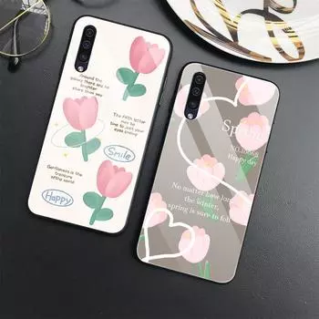 Чехол Carcasa с тюльпанами и цветочным принтом для Samsung Galaxy A71 A72 A70 A73 A53 A13 5g A03 A22 A21s A03 Core A42 A52, крышка из закаленного стекла For Samsung A11