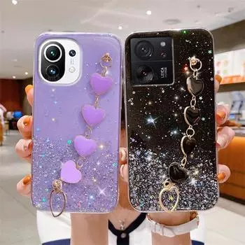 Чехол-цепочка с блестками Mi11lite Love Heart для Xiaomi Mi 11 Lite 5g Ne 13 13t 12t 11t Pro 10t, силиконовый чехол-браслет Mi13t for mi 11
