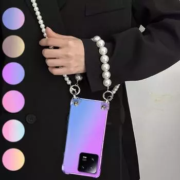 Чехол-цепочка с жемчужным браслетом для Xiaomi MI 13T, ожерелье через плечо, ремешки, чехлы для Xiaomi 13 Ultra Pro, прозрачная силиконовая задняя крышка с градиентом для телефона For xiaomi 13 Ultra