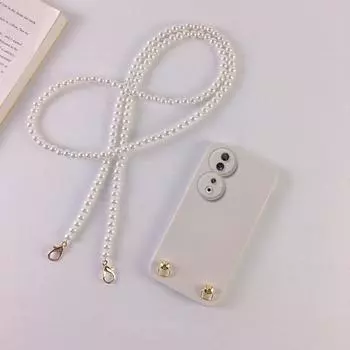 Чехол через плечо с жемчужным ремешком и ожерельем для Honor 90 Pro 80 70 60 50 40 30 20 Pro Plus Ultra Lite Защитные линзы Мягкая силиконовая белая задняя крышка телефона For Honor 90