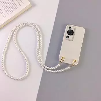 Чехол через плечо с жемчужным ремешком и ожерельем-цепочкой для Huawei P60 Pro Art P50 P40 P30 P20 Pro Lite Защитные линзы Мягкий силиконовый чехол из ТПУ для задней панели телефона For HUAWEI P30lite
