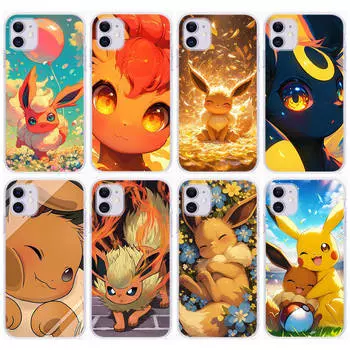 Чехол CT55 Eevee Pokemon для Samsung A04 A14 A23 A34 A54 M23 M33 M52 M53 Realme 10 9 C30S C35 C55 VIVO Y02S Y21 Y33S Y51 X80 Pro Прозрачная крышка Samsung M52 5G кожа буйвола