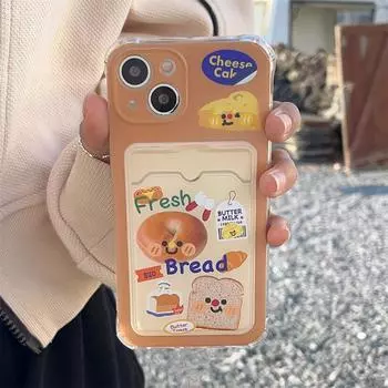 Чехол Cute Cheese Toast Apple 13, подходит для iPhone 11, 12 Pro Max и iPhone 14, с гнездом для карт и женским дизайном. iPhone 14