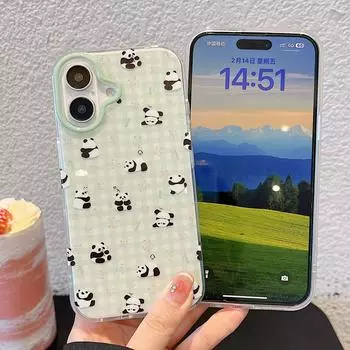 Чехол Cute Panda для iPhone 16Pro, прозрачный, эстетичный, стильный, мягкий, прочный, симпатичный, ударопрочный защитный чехол из ТПУ для iPhone 13, 14, 15, 16 Pro Max iPhone 16 Pro Max