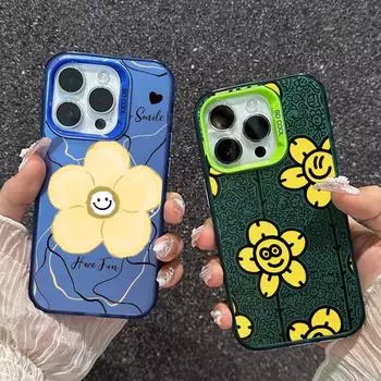 Чехол-цветок с изображением улыбающегося лица для iPhone 16 Samsung A55 M35 S24 FE Xiaomi Redmi Note 13 Pro 14C Huawei Honor 200, противоударный чехол-бампер с защитой от царапин Samsung A54 5G