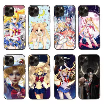 Чехол D-67 Sailor Moon Anime Black Sofe для iPhone 16 15 Plus 14 13 Mini 12 11 Pro 8 6 6S SE 5 XR XS Max Realme C30 C33 C32 9I VIVO V29 V27 V23 Y36 Realme 9i жасмин