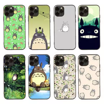 Чехол D-96 Cute Totoro Black Sofe для iPhone 16 15 Plus 14 13 Mini 12 11 Pro 8 6 6S SE 5 XR XS Max Realme C30 C33 C32 9I VIVO V29 V27 V23 Y36 Huawei Y7 Prime 2018 жасмин
