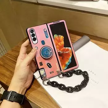 Чехол-держатель для камеры с рисунком Blue Ray для Samsung Galaxy Z Fold 3 2 5g, глянцевый противоударный защитный чехол с цепочкой Imd For Samsung Z Fold 1 розовый
