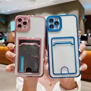 Чехол-держатель для карт для Samsung S23 Ultra S21 S22 Plus S20 Fe A53 5g A52 A51 A32 A22 A13 A14 A71 A72 A73 Note 20, мягкие чехлы с покрытием Note20(4G 5G) розовый