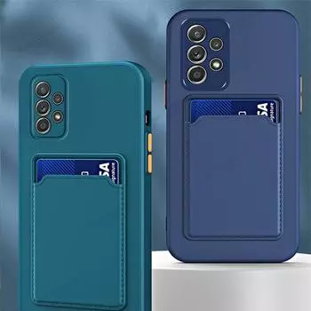 Чехол-держатель для карт из жидкого силикона для Samsung Galaxy A54 A53 A34 A14 A73 A33 A23 A13 A72 A52 A32 A22 A12 A91 A71, противоударный чехол A22 5G чёрный