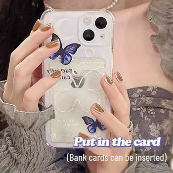 Чехол-держатель для карт Zhitai Butterfly для iPhone 14/15 Pro, подходит для устройств Apple 678 Plus iPhone 13 Pro Max