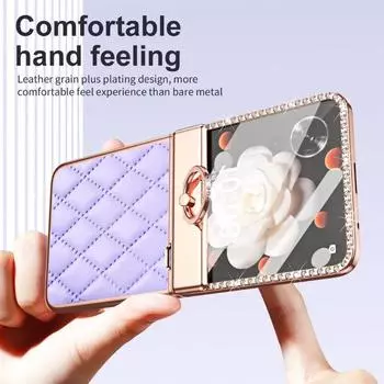 Чехол-держатель для кольца из гальванизированной кожи для Honor Magic V Flip, роскошная защитная крышка для линз с бриллиантами для Honor MagicV Flip LRA-AN00 Honor Magic V Flip белый