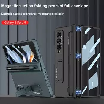 Чехол-держатель для ручек с магнитным шарниром для Samsung Galaxy Z Fold 4 5g Fold 4, жесткий чехол-подставка с кронштейном, чехол с боковым слотом для ручки (Нет S Pen ) Case only(no pen) зелёный