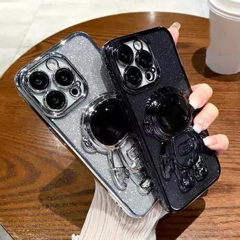 Чехол-держатель для телефона с астронавтом Floding для Iphone 14 13 11 12 Pro Max Xs Max Xr 13pro 14 Plus противоударный блестящий прозрачный чехол For iPhone XR