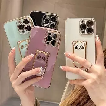 Чехол-держатель для телефона с подставкой в виде панды с рисунком панды для Iphone 13 11 12 Pro Max 12mini X Xr Xs 7 8plus гальваническая силиконовая задняя крышка For iphone 11Pro