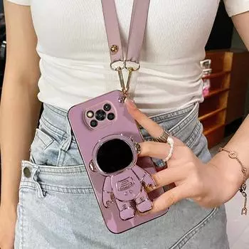 Чехол-держатель для телефона с ремешком через плечо X3 Pro Astronaut для Xiaomi Mi Poco X3 Nfc Pro X4 M4 X5 Pro 4G 5G M3 F3 C40 M5, чехол-подставка Poco C40&Case & Strap белый