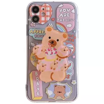 Чехол-держатель с 3d медведем для Iphone 12 Mini 11 Pro Max 7 X Xr Xs Max 8 Plus, мягкий силиконовый защитный чехол с рисунком из мультфильма For iphone 12 mini