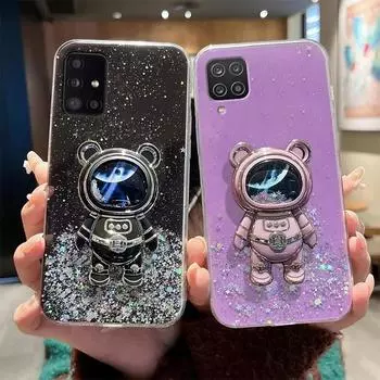 Чехол-держатель с астронавтом A 12 22 51 71 для Samsung Galaxy A12 A22 5g A51 A71 4g A31 M53, силиконовый чехол с подставкой M 33 53 23 A12 (4G 5G) серый/чёрный
