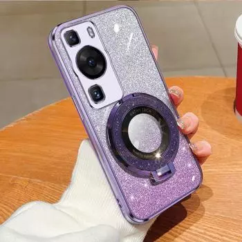Чехол-держатель с блестящим кольцом для Nova 4E, съемная блестящая наклейка, хромированный чехол из ТПУ для Huawei P60 P50 P40 P30 Pro P30 Lite For Huawei P30 чёрный