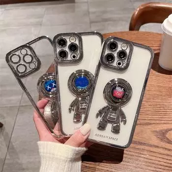Чехол-держатель с кольцом астронавта с гальваническим покрытием для Iphone 11 12 13 Pro Max X Xr Xs Max, защитный силиконовый чехол для объектива For iPhone 13Pro Max