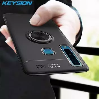 Чехол-держатель с кольцом KEYSION для Galaxy A9 2018 A9S, мягкий силиконовый матовый чехол с магнитной подставкой для автомобиля