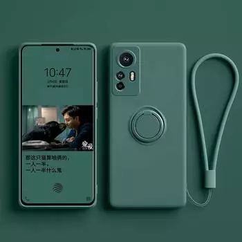 Чехол-держатель с магнитным кольцом для Xiaomi Mi 12 Pro 12X Lite жидкий силиконовый чехол For XiaoMi 12 Lite чёрный