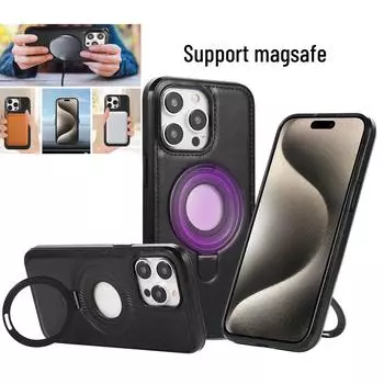 Чехол-держатель с магнитным кольцом для iPhone15ProMax с поддержкой беспроводной зарядки MagSafe и защитным чехлом с боковой наклейкой iPhone 11 (without magsafe) чёрный