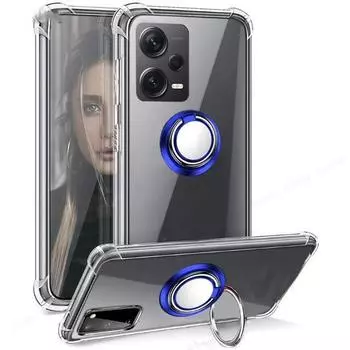 Чехол-держатель с магнитным кольцом для телефона Xiaomi POCO F5 Pro, мягкий ТПУ, прозрачная подушка безопасности, противоударная задняя крышка для POCO F5 F5Pro For POCO F5 5G чёрный