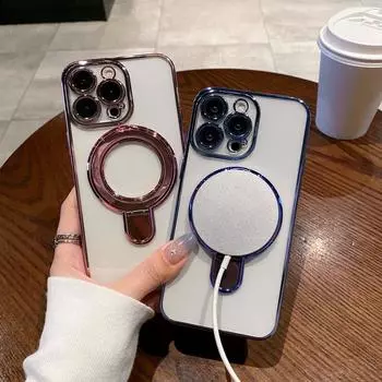 Чехол-держатель с магнитным кольцом и гальваническим покрытием для iPhone 16 SE, 15 Pro Max, 14 и 13 14